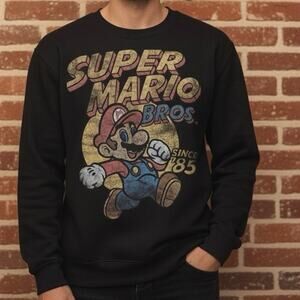 Super Mario Bros Sweatshirt Since 1985 Black Crewneck Nintendo Unisex Small